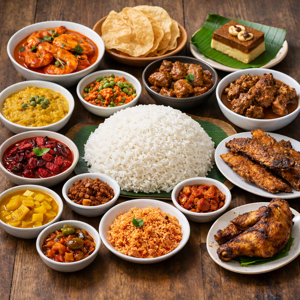 Traditionele Ceylon rijsttafel met diverse curry's en bijgerechten bij Kurundu Nieuwegein